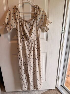 Cream Polka Dot Midi Romper with Navy Accent